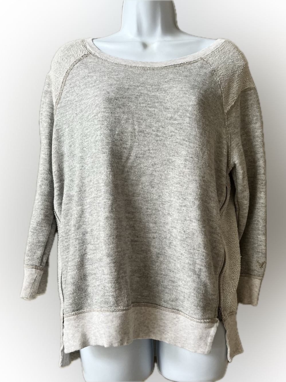 American Eagle mixed Terry sweatshirt open neck side zippers M gray Adorable 💕